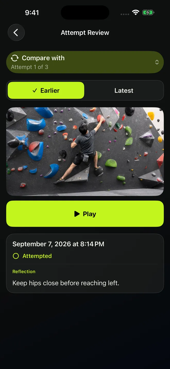 Attempt Review with Earlier and Latest controls and the reflection: Keep hips close before reaching left.